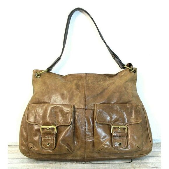 ROOMY Nino Bossi TAN BROWN GENUINE LEATHER ZIP TOP SHOULDER BAG HANDBAG PURSE - Picture 1 of 10
